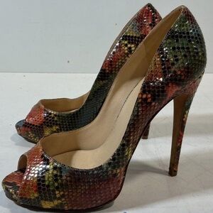 Women’s Alexandre Birman Multicolor Snakeskin Peep Toe Pumps Heels Size 39.5
